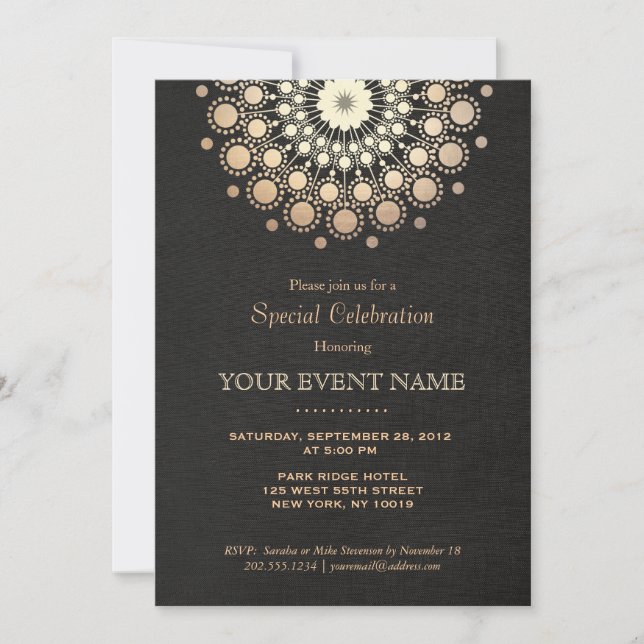 Elegant Gold Mandala Black Formal Invitation (Front)