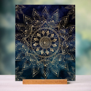 Elegant Gold Mandala Blue Galaxy Acrylic Sign