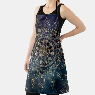 Elegant Gold Mandala Blue Galaxy Apron