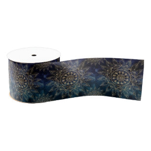 Elegant Gold Mandala Blue Galaxy Design Grosgrain Ribbon