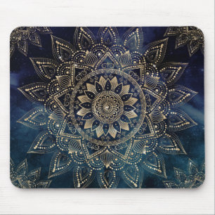 Elegant Gold Mandala Blue Galaxy Design Mouse Mat