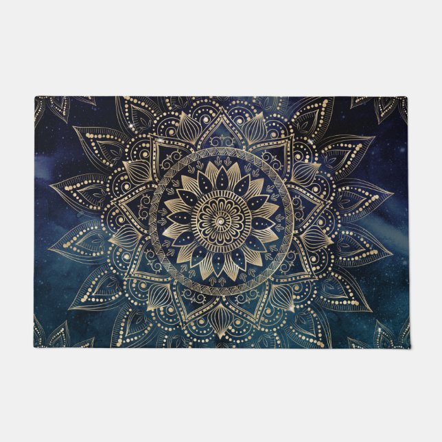 Elegant Gold Mandala Blue Galaxy Doormat (Front)