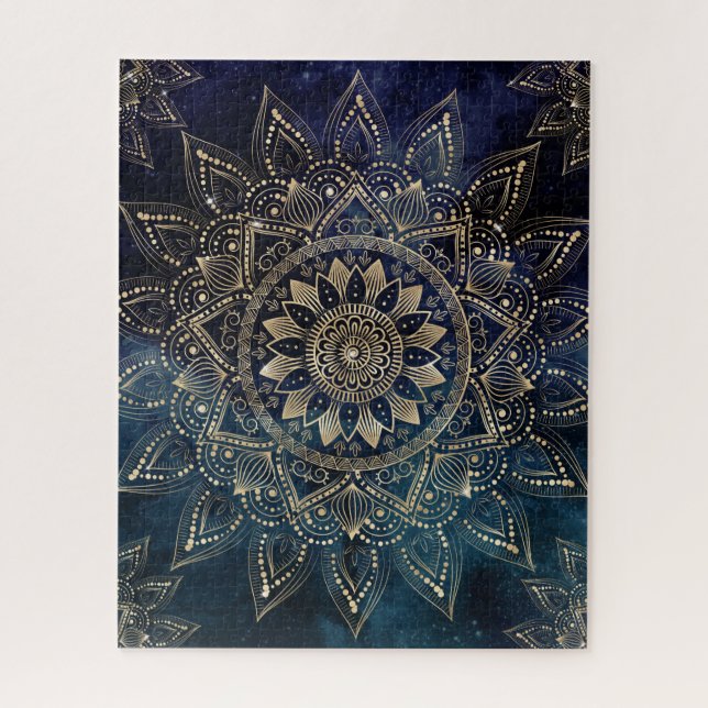 Elegant Gold Mandala Blue Galaxy Jigsaw Puzzle (Vertical)