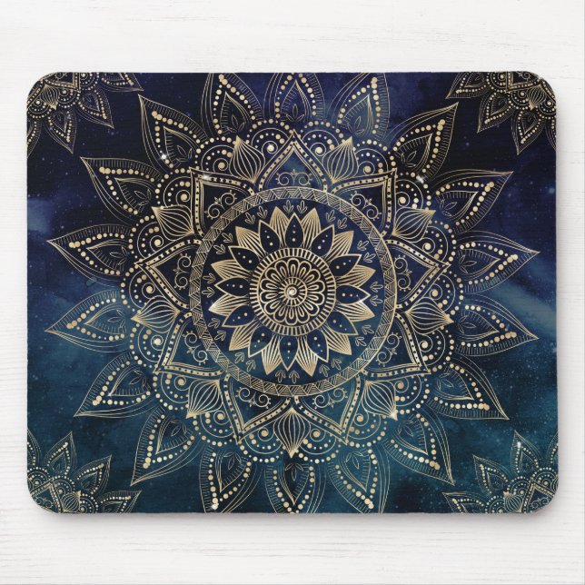 Elegant Gold Mandala Blue Galaxy Mouse Mat (Front)