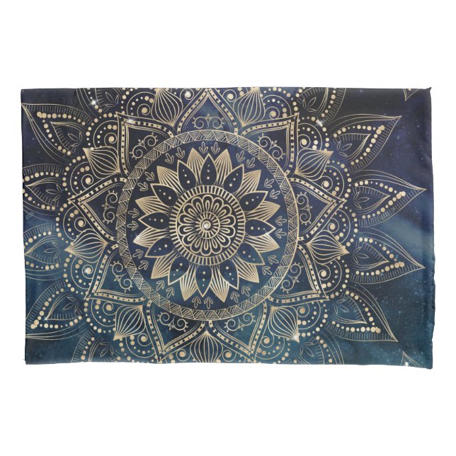 Elegant Gold Mandala Blue Galaxy Pillowcase (Front)