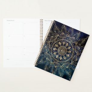 Elegant Gold Mandala Blue Galaxy Planner