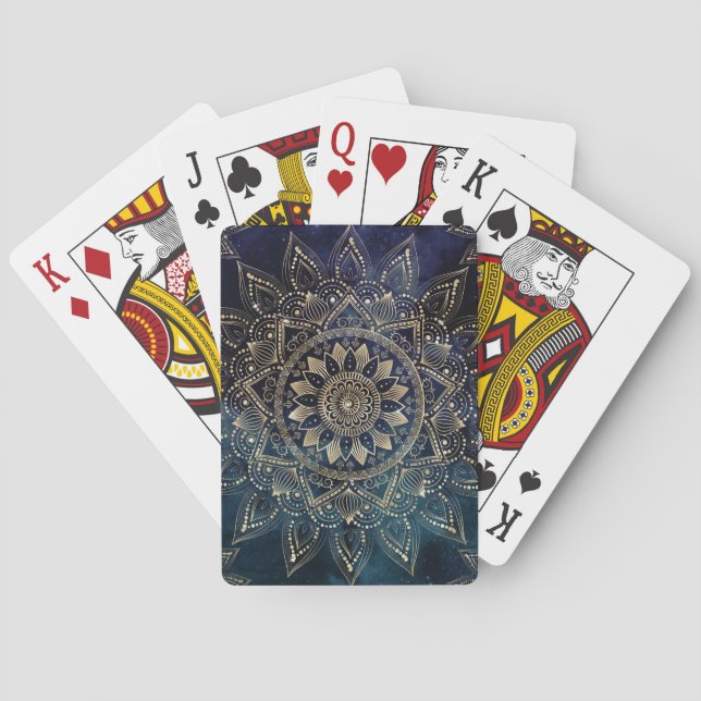 Elegant Gold Mandala Blue Galaxy Playing Cards (Back)