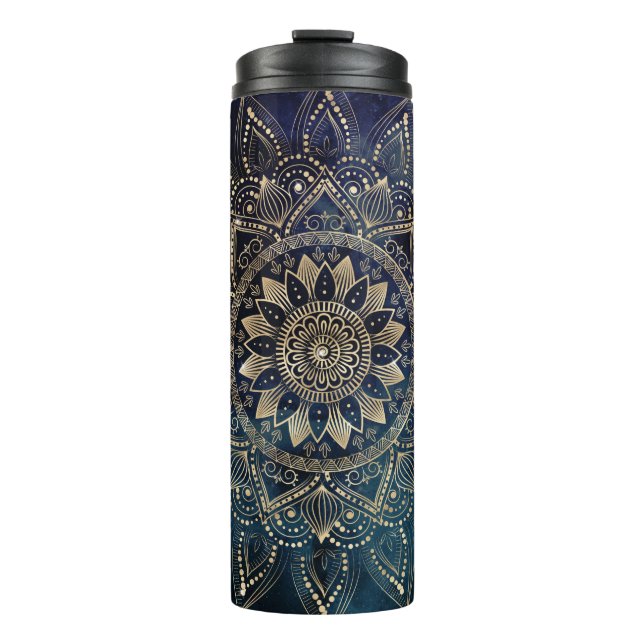 Elegant Gold Mandala Blue Galaxy Thermal Tumbler (Front)