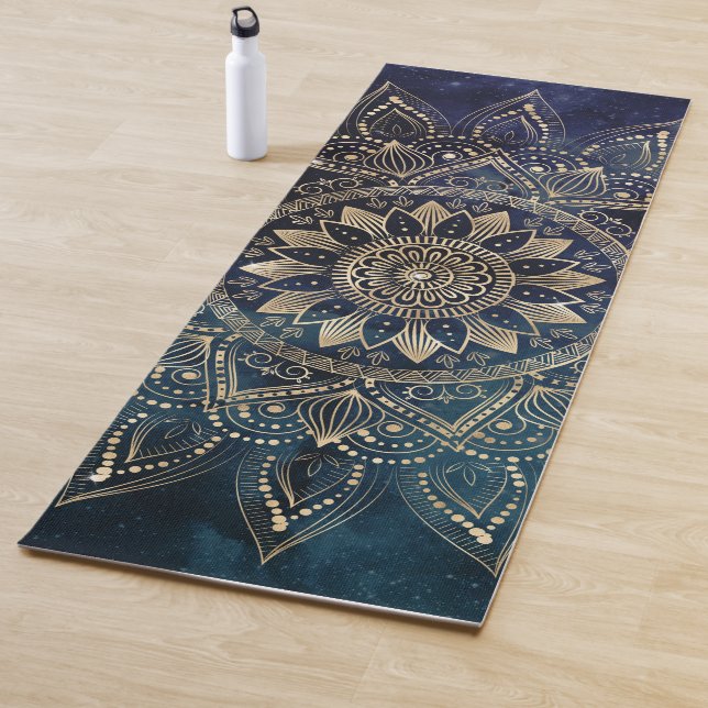 Elegant Gold Mandala Blue Galaxy Yoga Mat (In Situ)