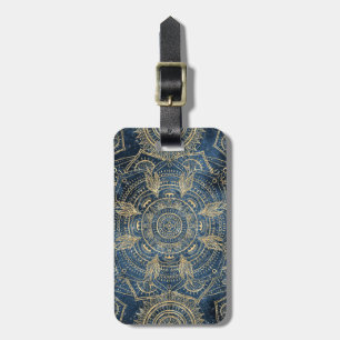 Elegant Gold Mandala Blue Whimsy Design Luggage Tag