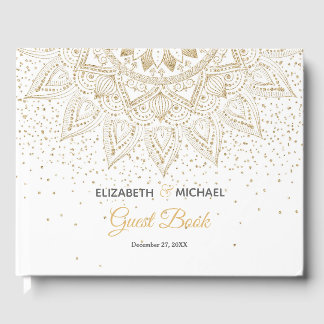 Elegant Gold Mandala Confetti Design Guest Book
