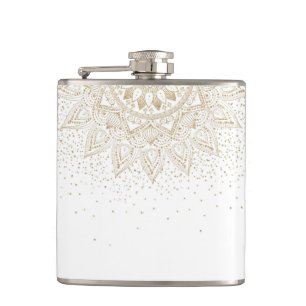 Elegant Gold Mandala Confetti Design Hip Flask