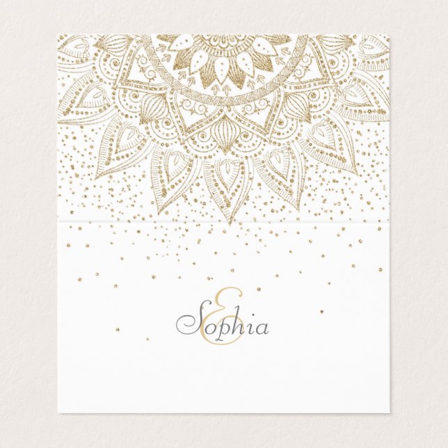 Elegant Gold Mandala Dots Design Business Card (Outside Unfolded)