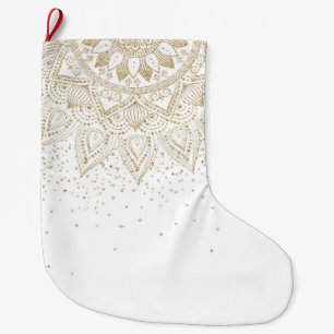 Elegant Gold Mandala Dots Design Large Christmas Stocking