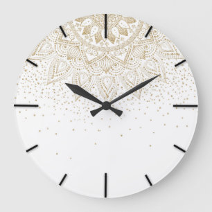 Elegant Gold Mandala Dots Design Large Clock