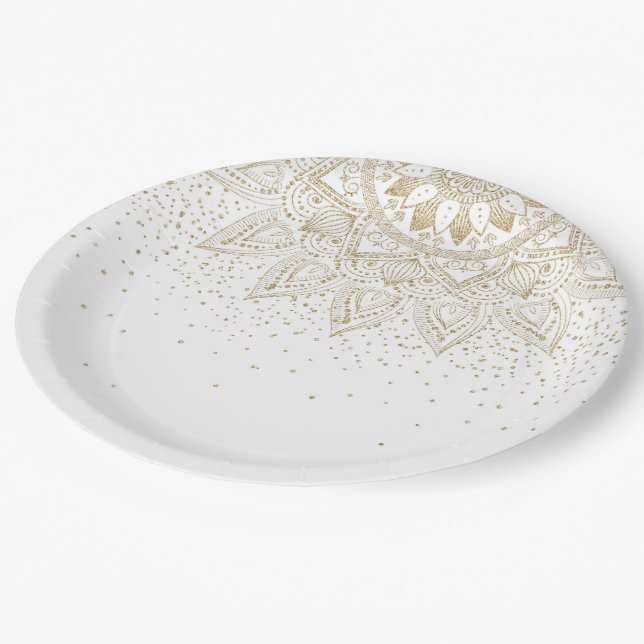 Elegant Gold Mandala Dots Design Paper Plate (Angled)