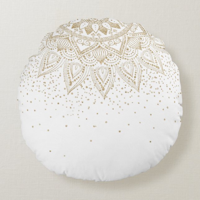 Elegant Gold Mandala Dots Design Round Cushion (Front)