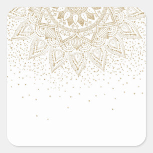 Elegant Gold Mandala Dots Design Square Sticker