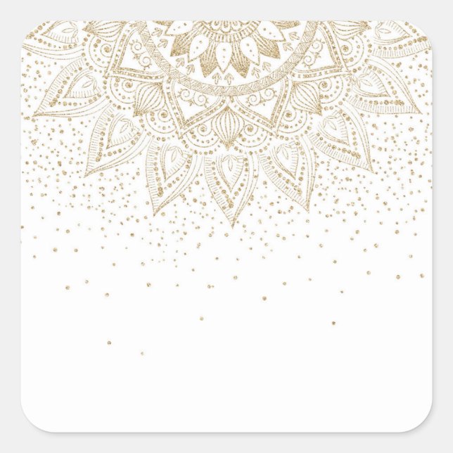 Elegant Gold Mandala Dots Design Square Sticker (Front)