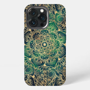 Elegant Gold Mandala Floral Green Blue iPhone 13 Pro Case