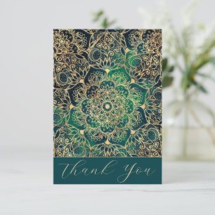 Elegant Gold Mandala Floral Green Blue Thank You Card