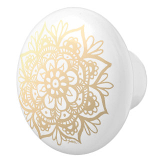 Elegant Gold Mandala Flower Ceramic Knob
