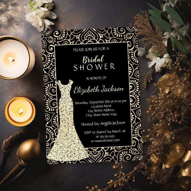 Elegant Gold Mandala,Glitter Dress Bridal Shower Invitation (Creator Uploaded)
