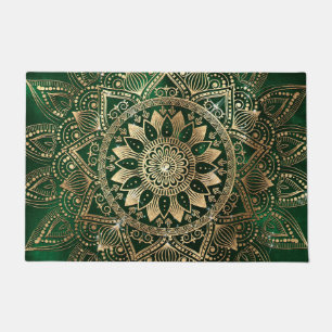 Elegant Gold Mandala Green Design Doormat