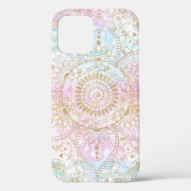 Elegant Gold Mandala & Holographic Glitter Design Case-Mate iPhone Case (Back)