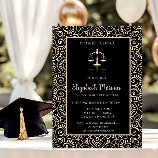 Elegant Gold Mandala Law School Graduation Party  Invitation (Creator Uploaded)