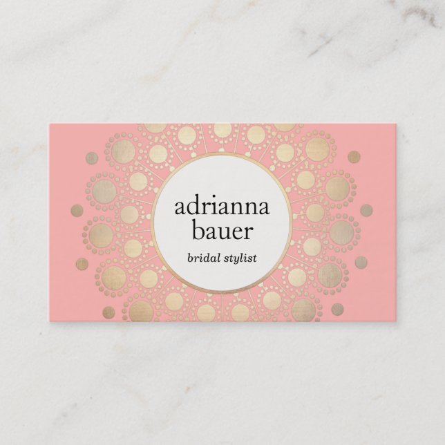 Elegant Gold Mandala Pink Beauty Salon Business Card (Front)