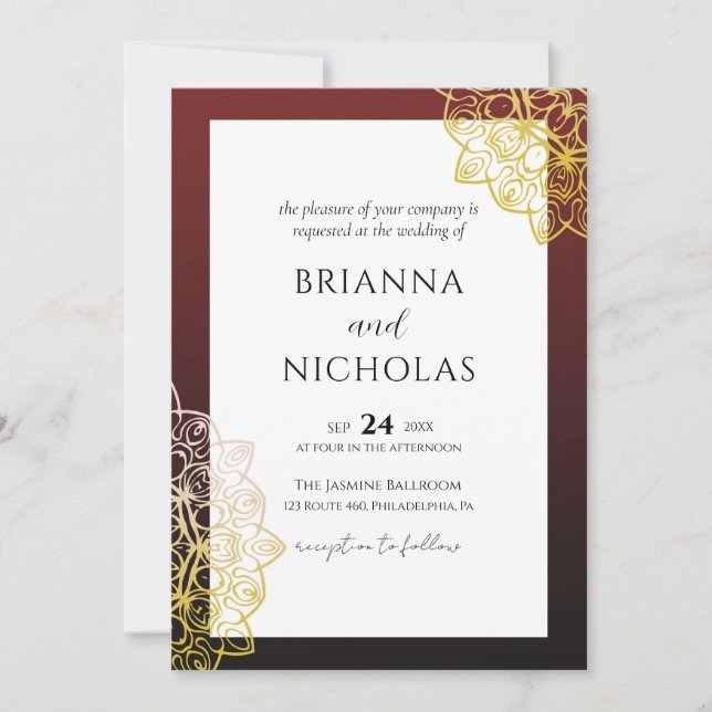 Elegant Gold Mandala Red Indian Wedding Invitation (Front)