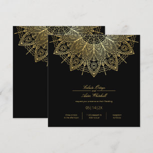 Elegant Gold Mandala Simple Black Wedding Invitation
