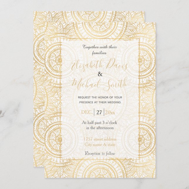 Elegant Gold Mandala Sunflower White Pattern Invitation (Front/Back)