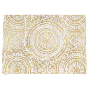 Elegant Gold Mandala Sunflower White Pattern Large Gift Bag