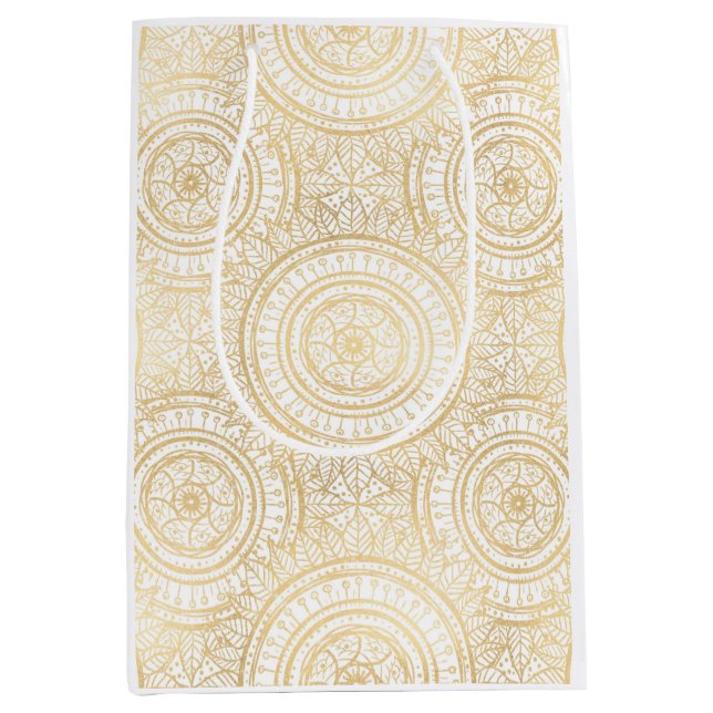 Elegant Gold Mandala Sunflower White Pattern Medium Gift Bag (Front)