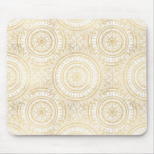 Elegant Gold Mandala Sunflower White Pattern Mouse Mat