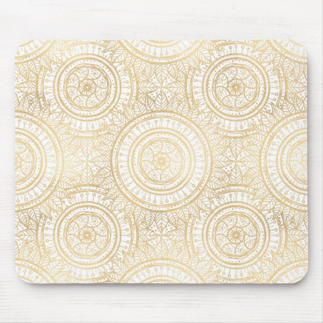 Elegant Gold Mandala Sunflower White Pattern Mouse Mat (Front)