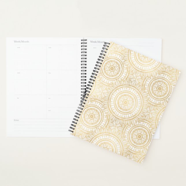 Elegant Gold Mandala Sunflower White Pattern Planner (Display)