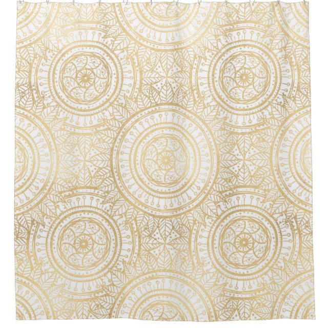 Elegant Gold Mandala Sunflower White Pattern Shower Curtain (Front)