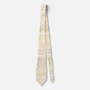 Elegant Gold Mandala Sunflower White Pattern Tie
