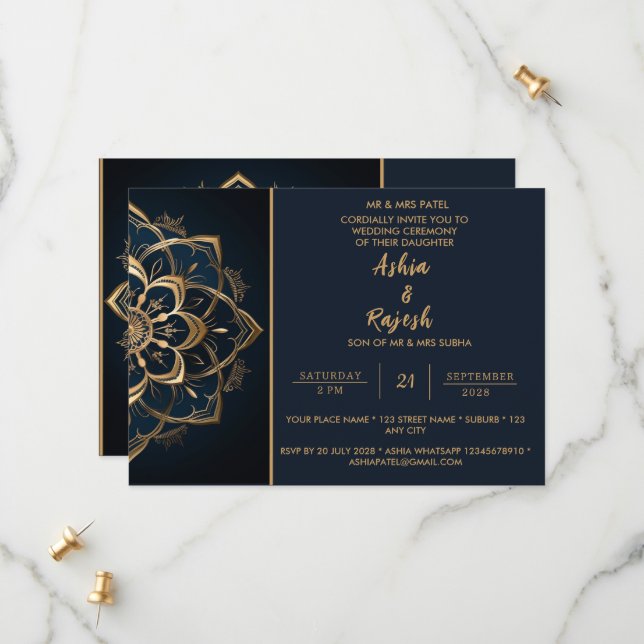 Elegant Gold Mandala Wedding Invitation (Front/Back In Situ)
