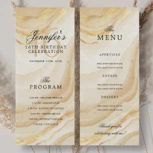 Elegant Gold Marble 16th Birthday Program Menu Invitation