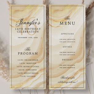 Elegant Gold Marble 16th Birthday Program Menu Invitation