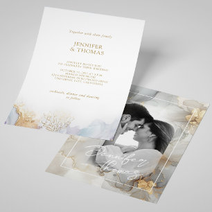 Elegant Gold Marble Agate Photo Wedding Invitation