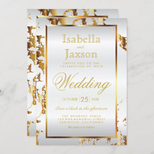 Elegant Gold Marble and White Satin Invitation