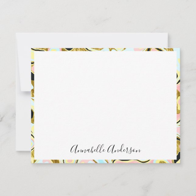 Elegant Gold Marble Border Note Card (Front)