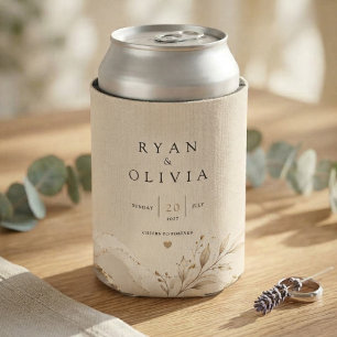 Elegant Gold Marble Botanical Wedding Favour Can Cooler