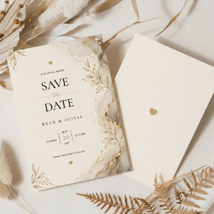 Elegant Gold Marble Botanical Wedding Save The Date