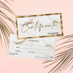 Elegant gold marble Certificate Gift Card